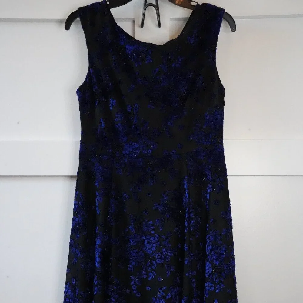 Betsey Johnson, Shimmer Floral Burnout Velvet Fit & Flare‎ Dress, Black, Blue - Picture 2 of 6